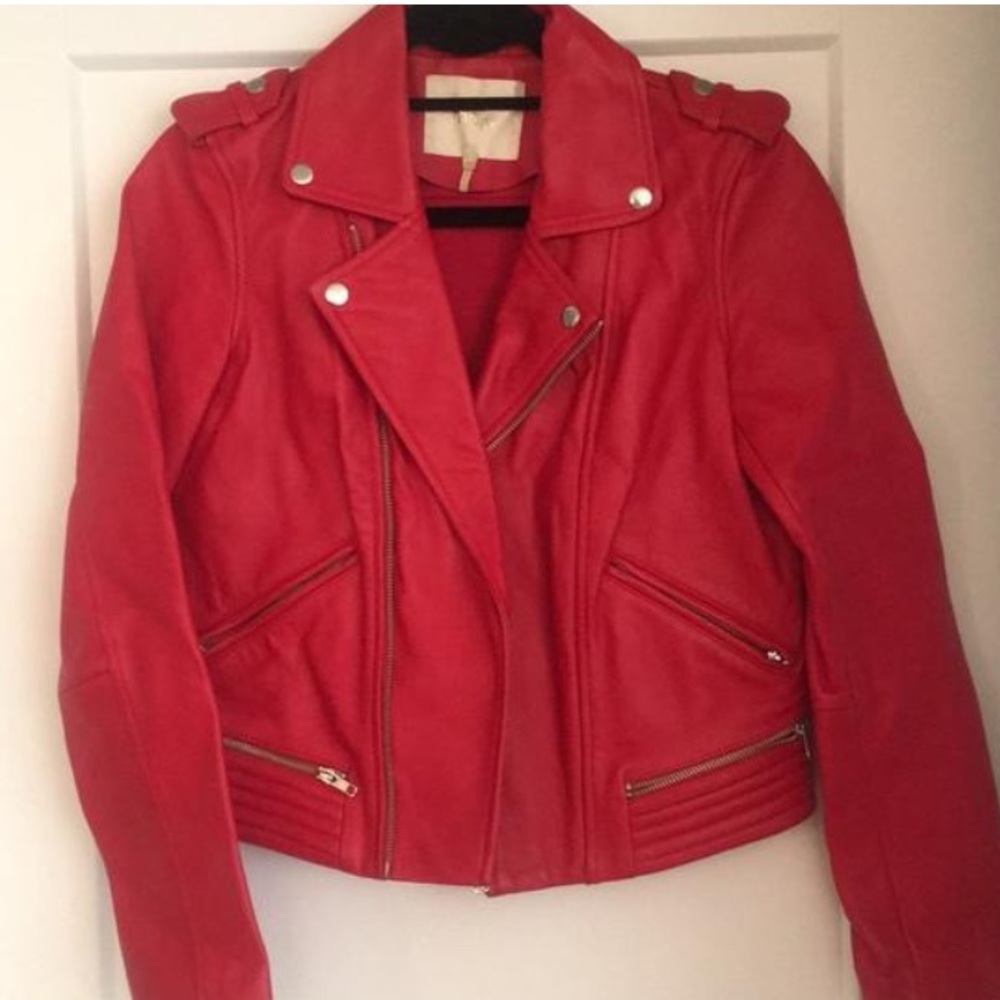 Maje Red Leather Basalt Jacket